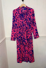 Shein Womens Dress Pink Size UK 10 Blue Leopard Print Midi Shirt Tie Front