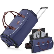  3-in-1 Rolling Garment Bag for Travel, Wheeled Carry-On Luggage with Shoe blue