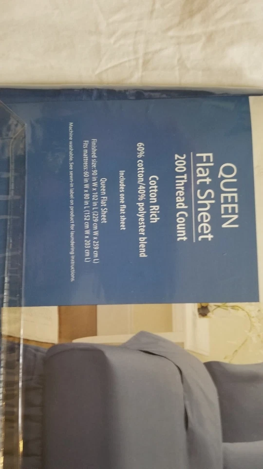 NEW  "Mainstays" Queen Flat Sheet 200 thread Count Cotton Blend Cottage blue. - Image 4 of 4
