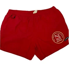 Vtg 80 90's DAN MEMBER Men's Red Nylon DIVE SAFETY Trunks DIVERS ALERT Shorts L