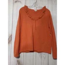 J Jill Ladies Large Orange Long Sleeve Sweater Crochet Trim Detail Pullover