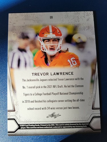 TREVOR LAWRENCE 2021 LEAF MULTI SPORT ROOKIE CARD # 09 Rookie RC - Picture 2 of 2
