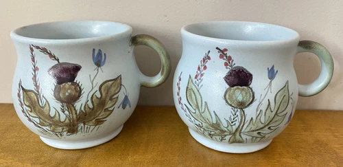 Set of 2 small Buchan stoneware thistle mugs cups Portobello Scotland