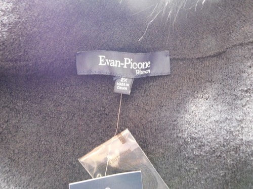 Evan Picone Cardigan Womens Black with Faux Fur detachable Neck Scarf Size 2x - Picture 13 of 18
