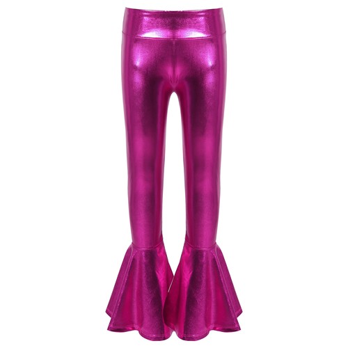 Girls Shiny Metallic Flared Pants Ruffle Bell Bottoms Dance Performance Trousers - Picture 28 of 61