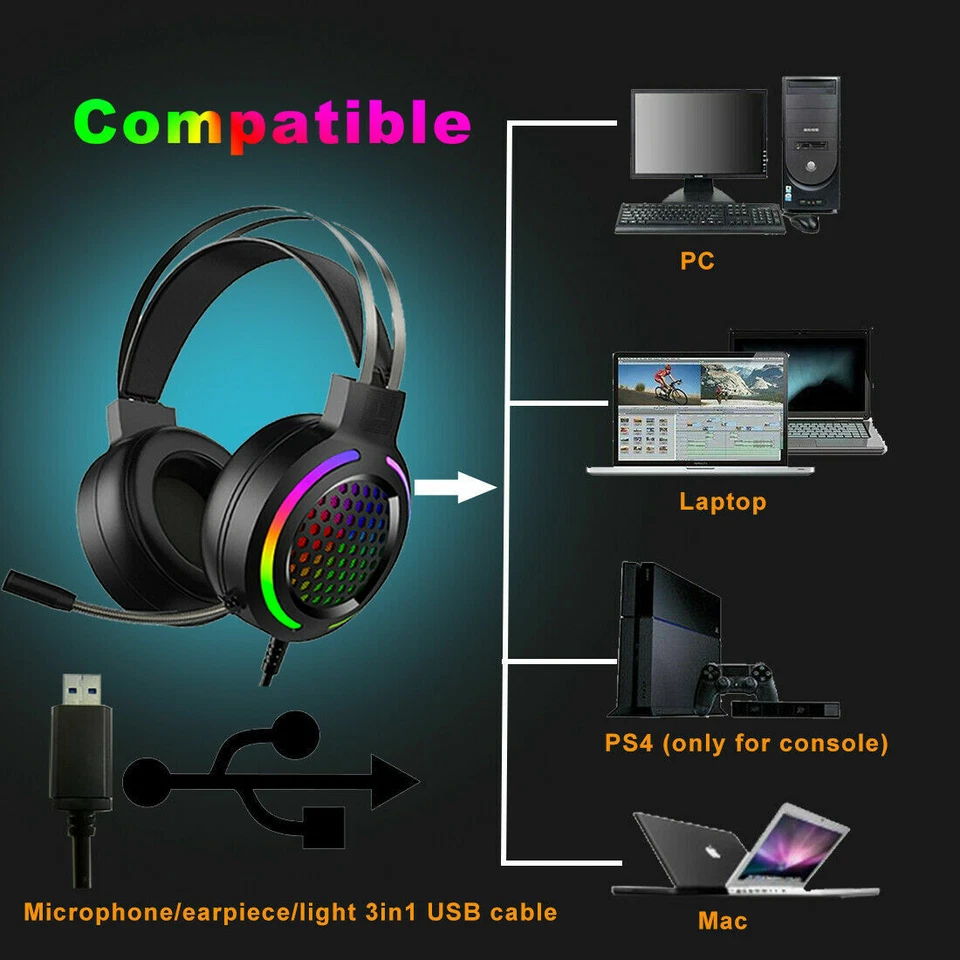 Pink USB Gaming Headset With Mic 7.1-Channel Stereo Surround for Games and Music - Image 4 of 4