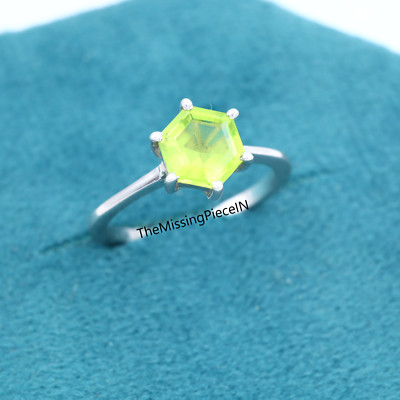 925 Sterling Silver Hexagon Cut Green Peridot Ring, Engagement Ring & Jewelry