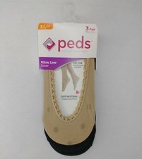 Peds Ultra Low Liner No Show Socks Dot Pattern 3 Pairs Women's Size 4 - 7 Petite