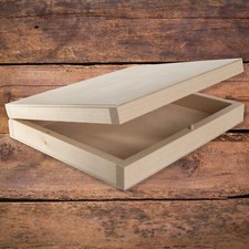 Shallow Flat Slim Wooden Box Case with Lid & Bolt Closure | 21 x 17 x 4 cm