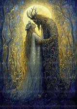 Beltane Art Print May Queen Horned God Pagan Romance Moonlit