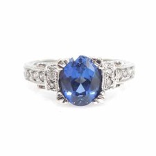 Classic Art Deco Blue Sapphire  White CZ Women's Engagement 925 SS Amazing Ring