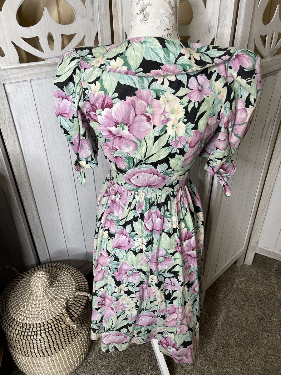 Vintage Floral Dress Midi Dress 80s 90s Flowers Cottagecore