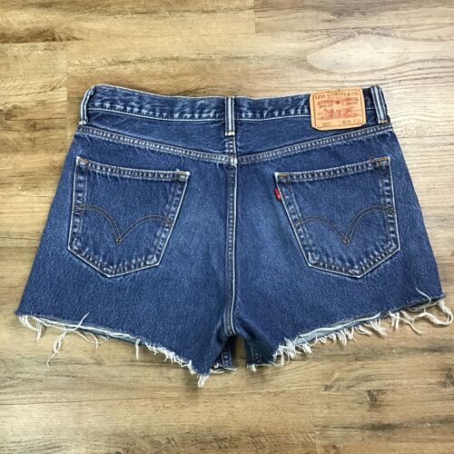 Levi’s 550 Denim Jean Shorts Men’s Size 36 Blue Cut Off Raw Hem Distressed Holes - Picture 2 of 13