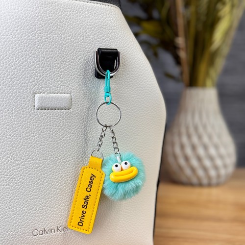 Pink Personalized Customized Leather Keychain Engraving Smile keyring Furry toy - Picture 8 of 38