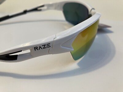 RAZE Pursuit Lunettes De Soleil Sport Blanches - Verres Miroir Noir Protection UV400