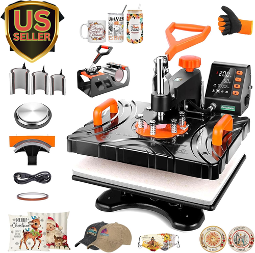 Upgraded 8 in 1 Heat Press Machine for Tshirts 12''X15'' 360° Swing Away Shir...