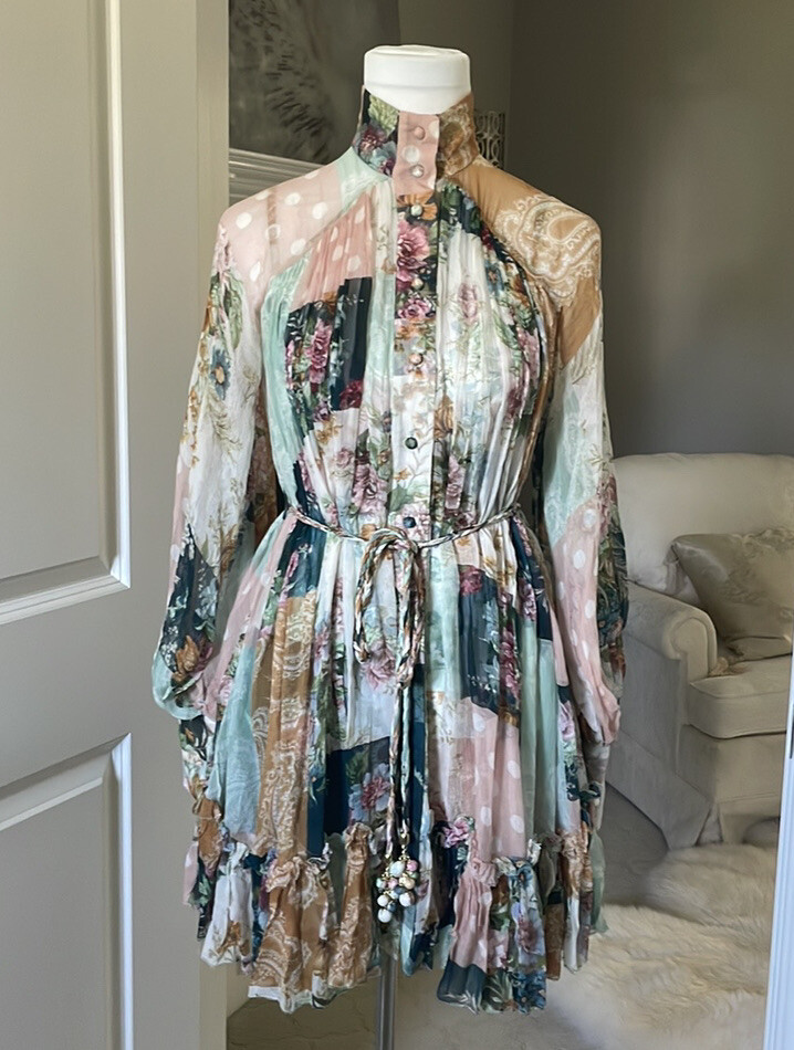 Zimmermann Silk Wavelength Floral Patchwork Smock… - image 1