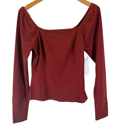 Treasure & Bond NWT Small Cranberry Red Off Shoulder Button Detail at Wrists