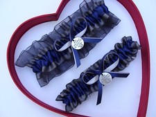 New Handmade Star Wars YODA Wedding Garter Navy Blue Silver Black