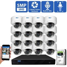 16 Channel NVR 16 x 5MP AI 2.8-12mm Varifocal Mic IP PoE Dome Security Camera 4T