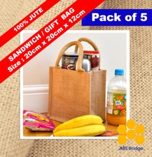 5 x Jute Hessian Mini Bag with Natural Colour Cotton Corded Handles