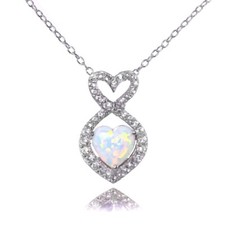 Sterling Silver Simulated White Opal and White Topaz Infinity Heart Necklace