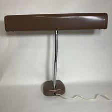 Vintage Fluorescent Brown Metal Drafting Drawing Gooseneck Desk Lamp 1970s