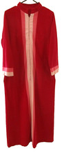 Vintage robe bright pink velveteen striped 1970s zipper front M/L