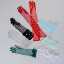 Transparent Gauze Gloves Pearl Lace Mesh Gloves Long Tulle Gloves Solid Color 