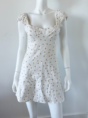 LPA Mini Dress Polka Dot Fit & Flare Linen in Tan & White Size medium | eBay