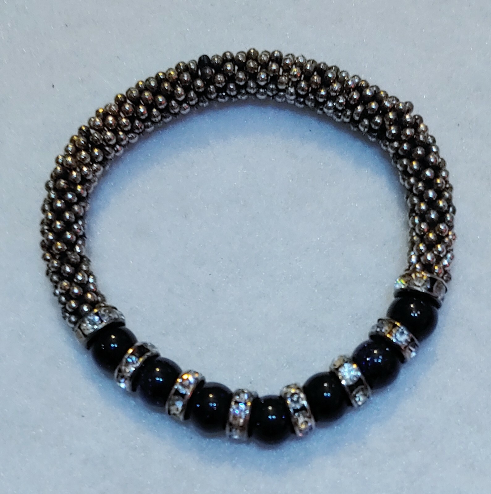 Stretch Bracelet Clear Crystals Faux Black Stones As Seen In Pictures - Single
