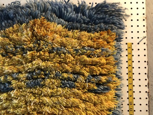 Wall Art Rug Hand Woven Shag Rug Look Blue Yellow Tapestry Modern Hang Home - Picture 2 of 10