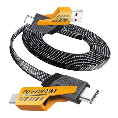 4-in-1 USB-C Data Cable 6FT 65W Fast Charging Flat Braided Anti-Tangle Wholesale - Picture 23 of 27