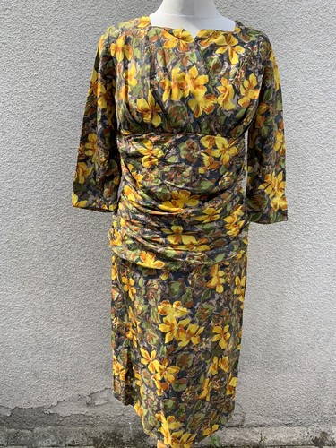 VINTAGE 50’s SILK PENCIL WIGGLE DRESS FLORAL PRINT 12 14 rare - Picture 8 of 10