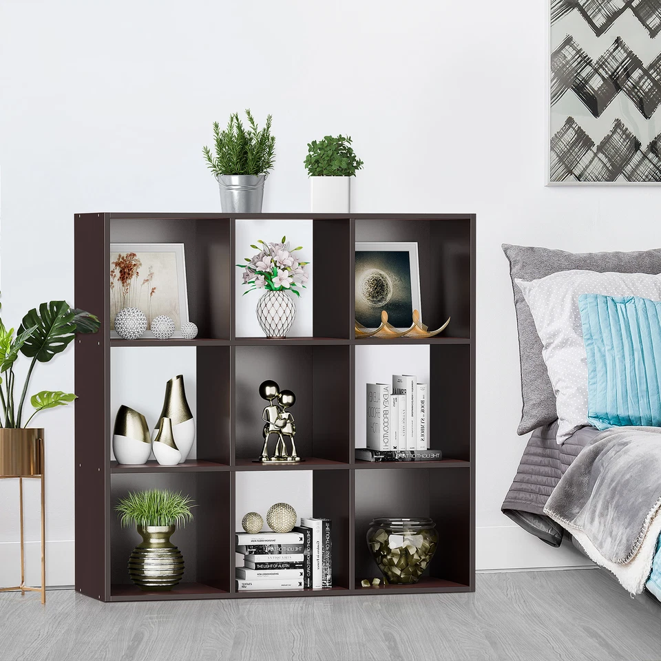 9 Cube Storage Organizer 3 Tier Stackable Wood Open Bookcase Display Shelf Brown - Image 2 of 4