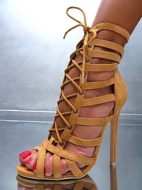 GoGo Original Tacones Altos Corsé Botas Sandalias Camel 35