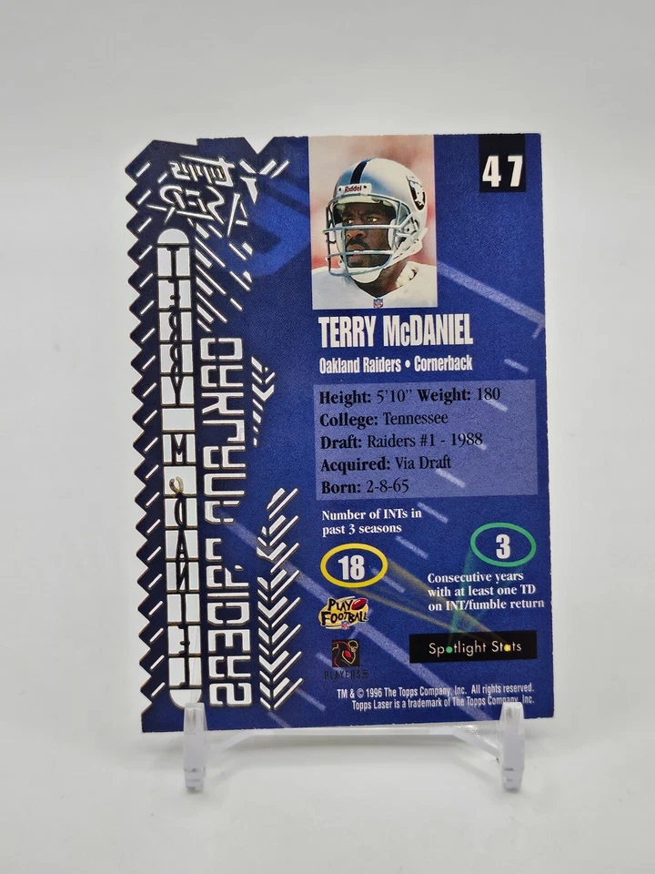 Terry McDaniel SILVER DIE-CUT 1996 Topps Laser #47 Oakland Raiders RARE - Image 2 of 2