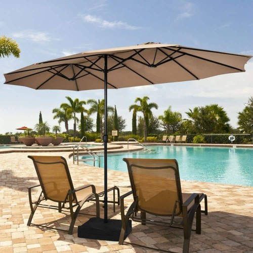 Clihome Market Umbrella 106.30" Outdoor Dodecagon UV Protected Solid Black/Tan - Picture 2 of 9