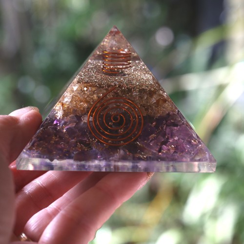 Amethyst & Citrine Orgone Pyramid 75mm EMF and 5G Energy Healing Protection - Picture 7 of 7