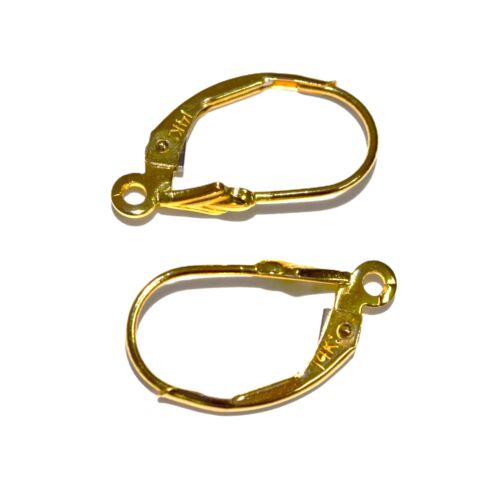 Solid 14K Yellow Gold Fleur De Lis Leverback Split Ring Earring Findings - 1Pair - Picture 2 of 4