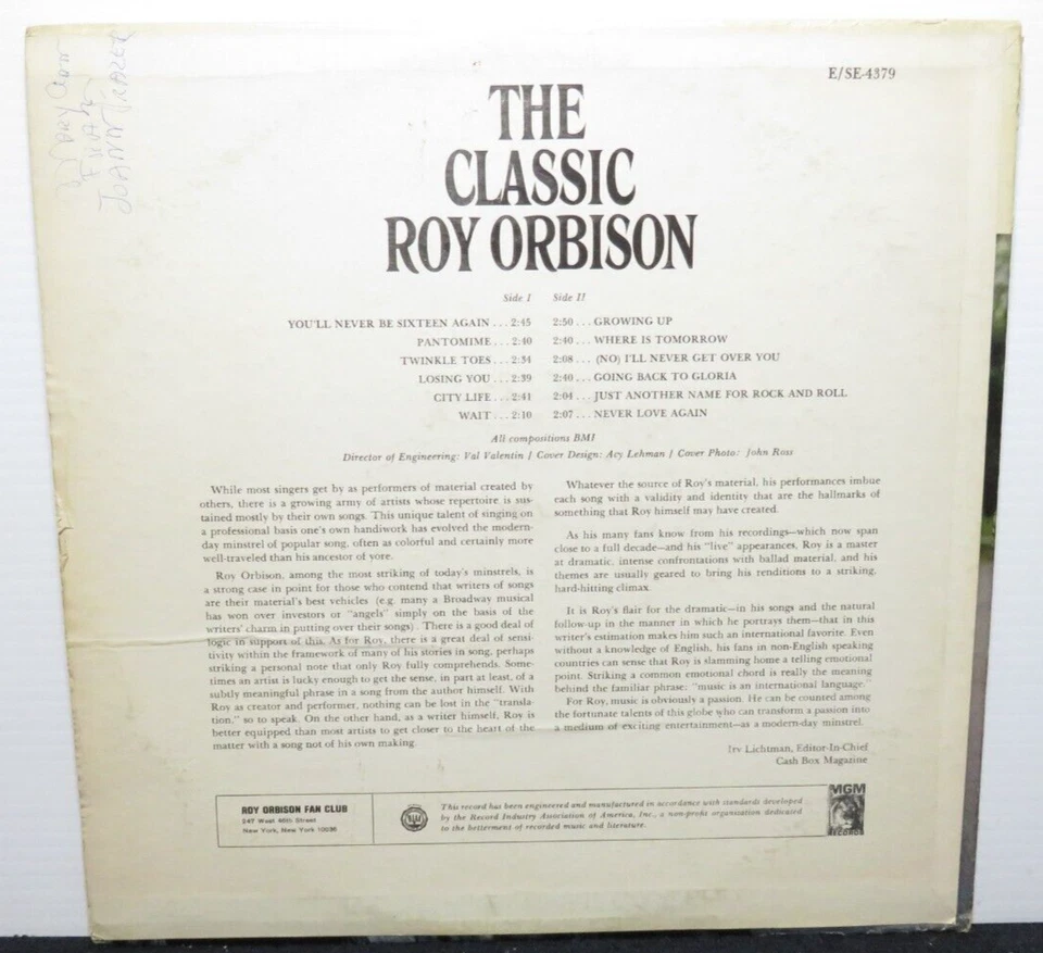 ROY ORBISON THE CLASSIC (G) SE-4379 LP VINYL RECORD - Image 2 of 4