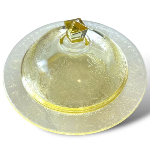 Hazel Atlas Florentine No 2 Poppy Depression Glass Butter Dish & Lid Yellow