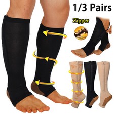 Zipper Compression Socks 15-20mmHg Women Men Medical Toeless Knee High Support