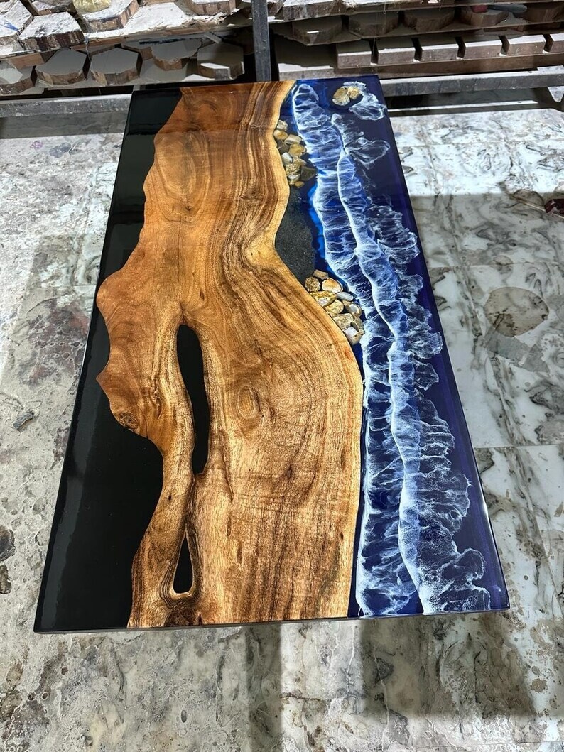 Modern Ocean Epoxy Table , Resin Coffee Table Tops,  Wooden Table , Home Decors