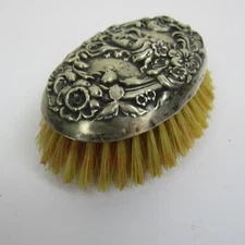 Sterling Silver Hairbrush Antique Victorian Match Safe Cherub Collectible S6