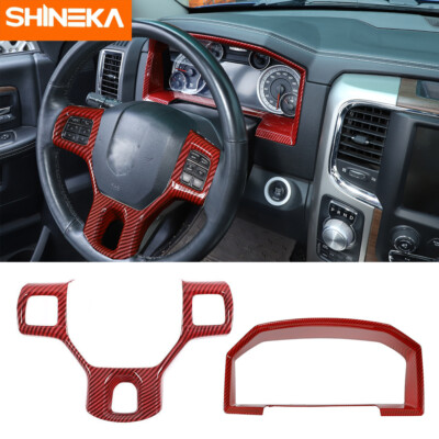  Dashboard Cover +Steering Wheel Trim Kit For Ram 1500 2012-17 Red Carbon Fiber