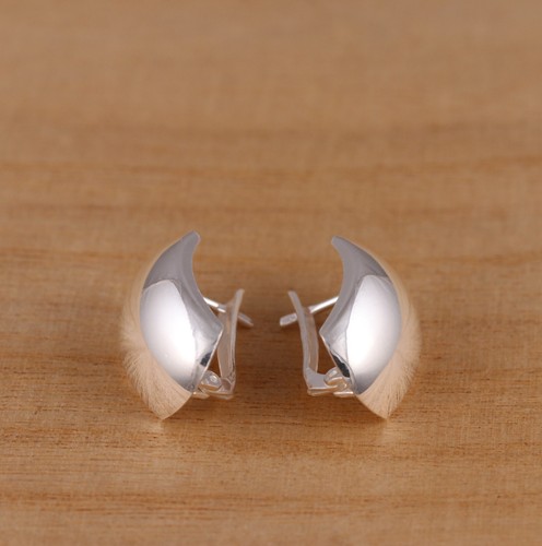 Solid 925 Sterling Silver Plain Earrings Stylish Curved Half Hoop Earrings - Picture 3 of 7
