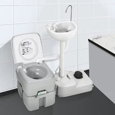 5.3GAL Portable RV Toilet + 17L Camping Sink Hand Wash Basin Station for Outdoor