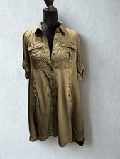 Anthropologie Holding Horses Army Green High Low Short Sleeve Swing Dress Size 2
