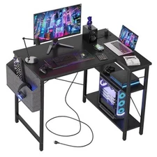  Small Computer Desk with Power Outlets, 40 Inch L Shaped Desk with Reversible 